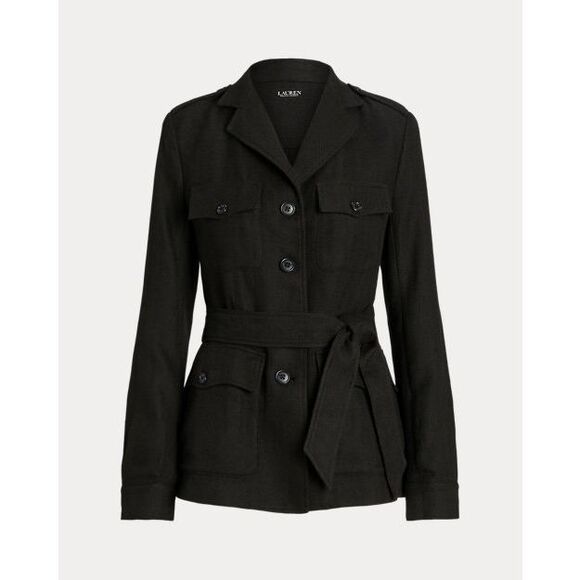 Lauren Ralph Lauren Black Belted Jacket Cotton Linen Herringbone New MSRP $365 - Picture 1 of 11